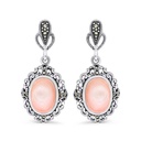 Sterling Silver 925 Earring Embedded With Natural Pink Shell And Marcasite Stones