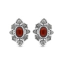 Sterling Silver 925 Earring Embedded With Natural Aqiq And Marcasite Stones