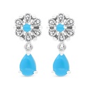 Sterling Silver 925 Earring Embedded With Natural Processed Turquoise And Marcasite Stones