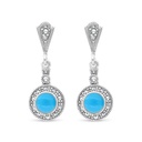 Sterling Silver 925 Earring Embedded With Natural Processed Turquoise And Marcasite Stones