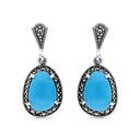 Sterling Silver 925 Earring Embedded With Natural Processed Turquoise And Marcasite Stones