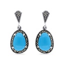 Sterling Silver 925 Earring Embedded With Natural Processed Turquoise And Marcasite Stones