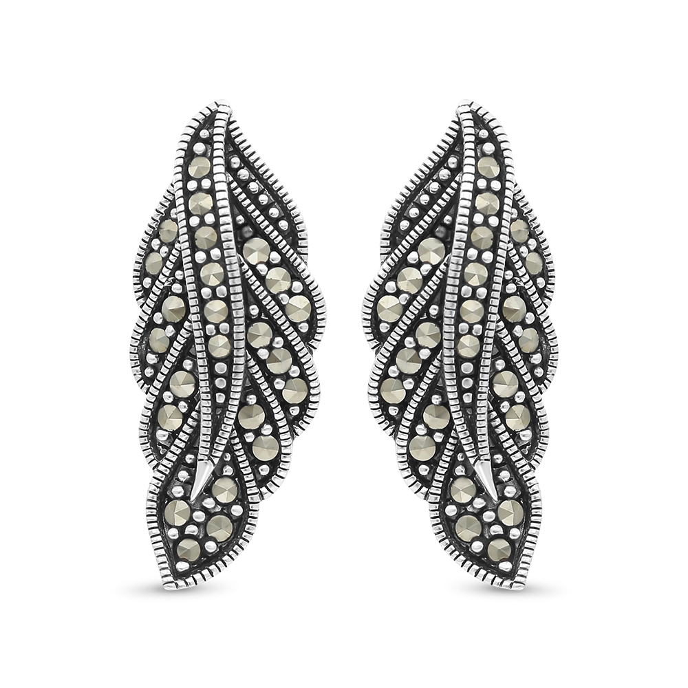 Sterling Silver 925 Earring Embedded With Marcasite Stones