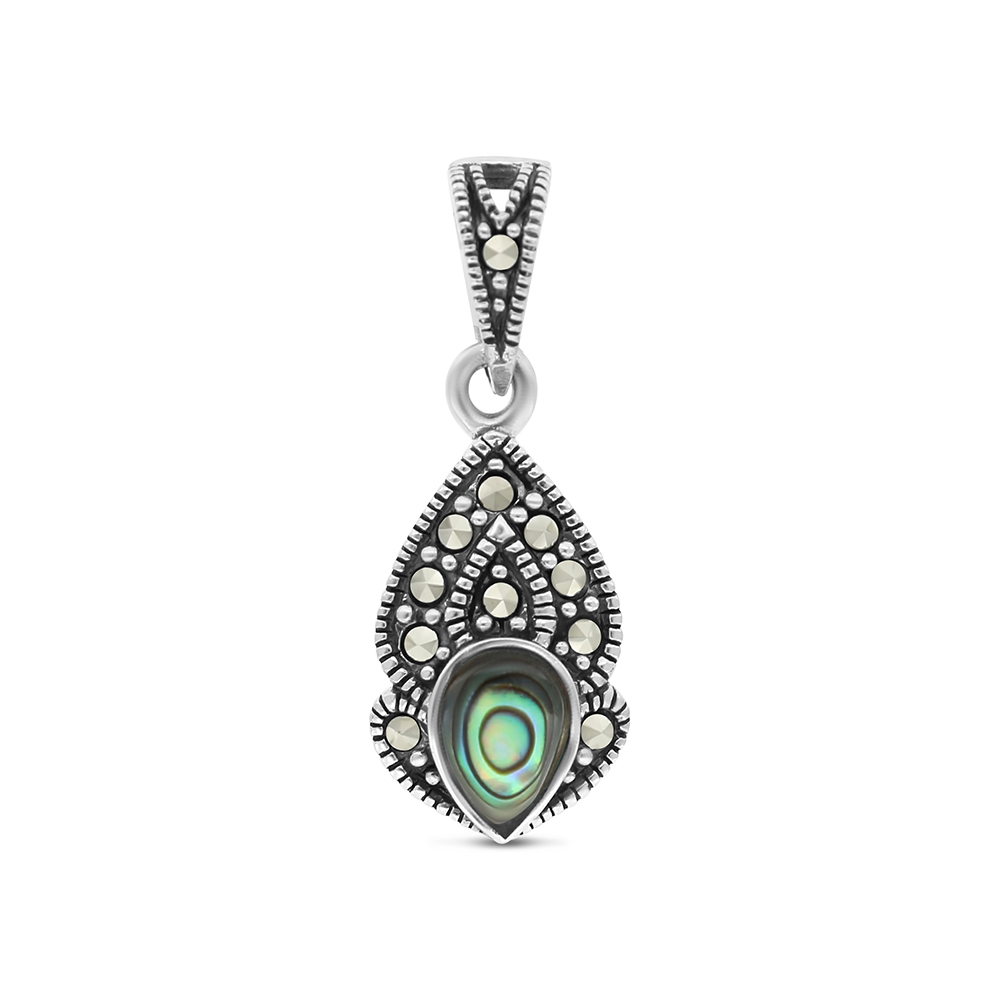 Sterling Silver 925 Pendant Embedded With Natural Blue Shell And Marcasite Stones