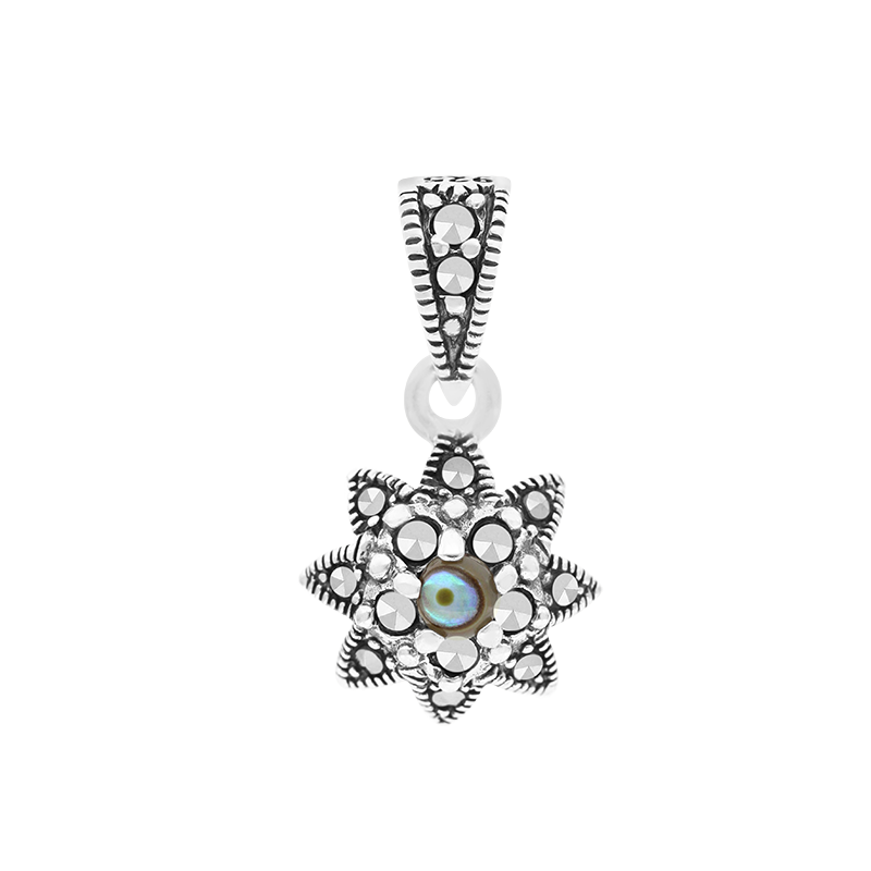 Sterling Silver 925 Pendant Embedded With Natural Blue Shell And Marcasite Stones