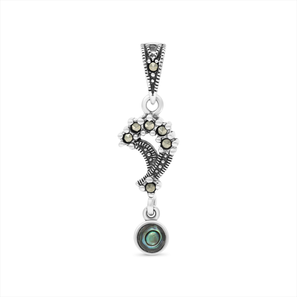 Sterling Silver 925 Pendant Embedded With Natural Blue Shell And Marcasite Stones