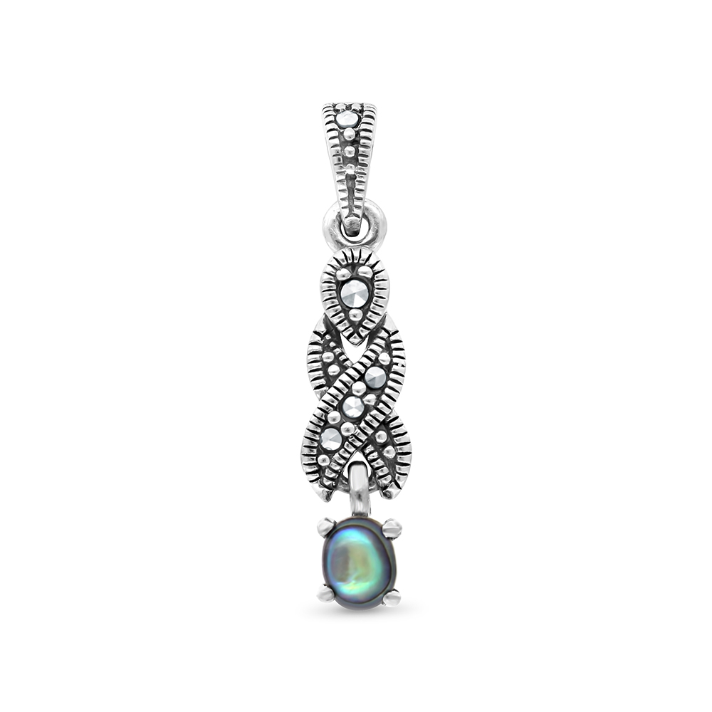 Sterling Silver 925 Pendant Embedded With Natural Blue Shell And Marcasite Stones