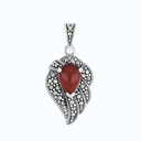 Sterling Silver 925 Pendant Embedded With Natural Aqiq And Marcasite Stones