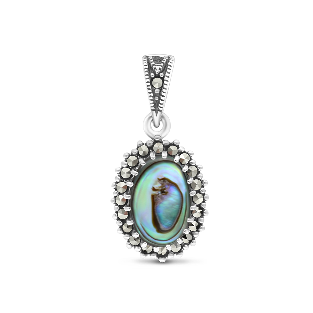 Sterling Silver 925 Pendant Embedded With Natural Blue Shell And Marcasite Stones