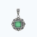 Sterling Silver 925 Pendant Embedded With Natural Green Agate And Marcasite Stones