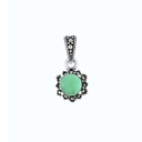 Sterling Silver 925 Pendant Embedded With Natural Green Agate And Marcasite Stones