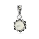 Sterling Silver 925 Pendant Embedded With Natural White Shell And Marcasite Stones