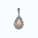 Sterling Silver 925 Pendant Embedded With Natural Pink Shell And Marcasite Stones