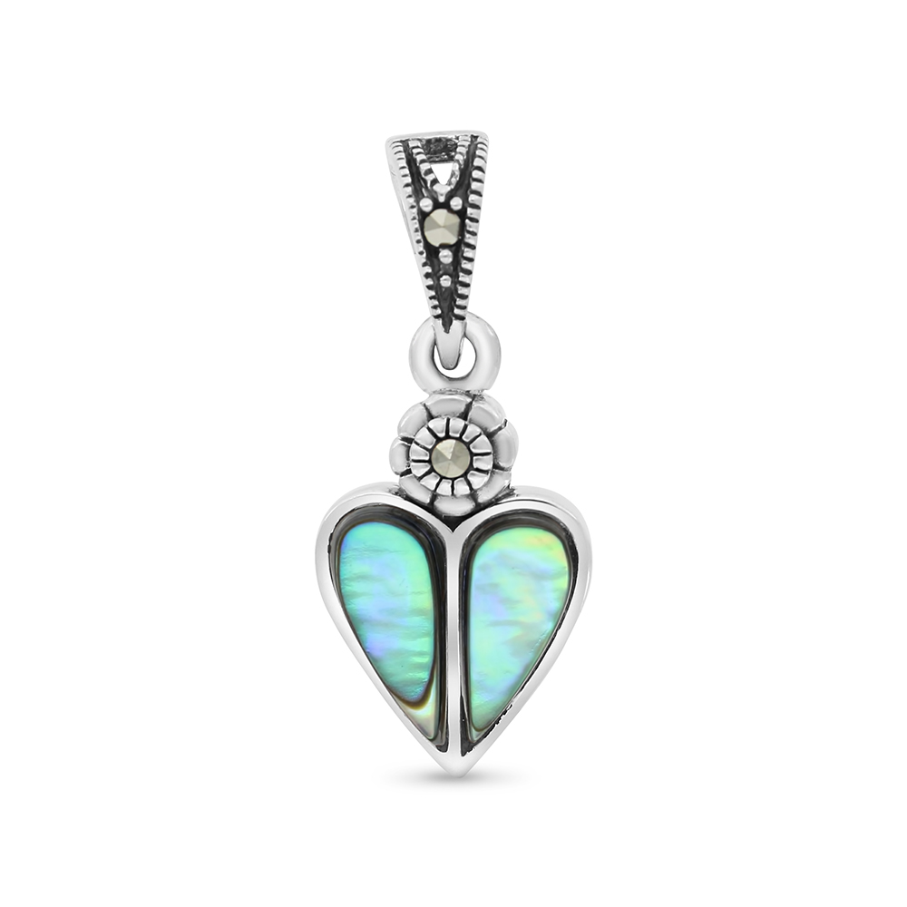 Sterling Silver 925 Pendant Embedded With Natural Blue Shell And Marcasite Stones