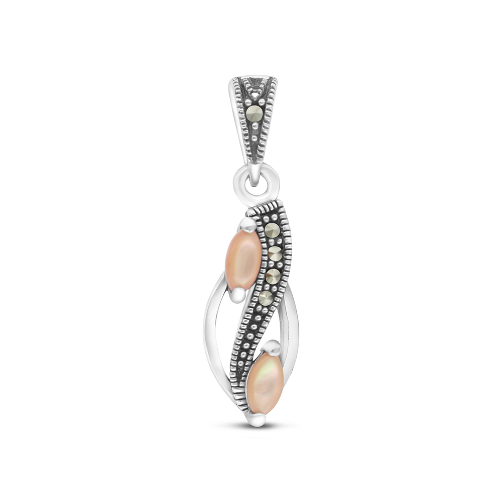 Sterling Silver 925 Pendant Embedded With Natural Pink Shell And Marcasite Stones