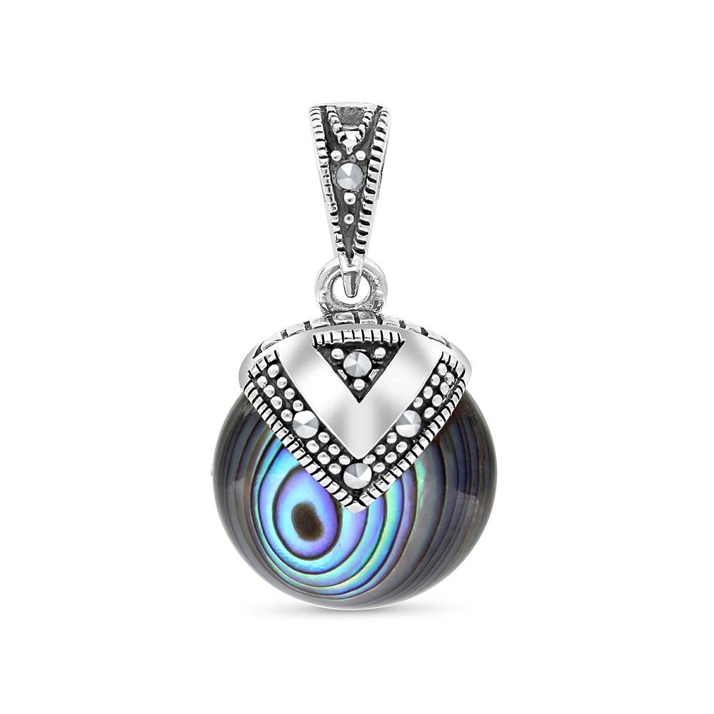 Sterling Silver 925 Pendant Embedded With Natural Blue Shell And Marcasite Stones