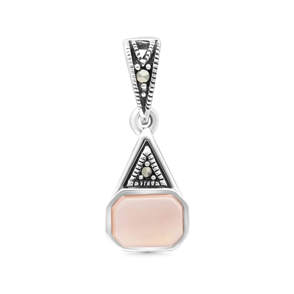 Sterling Silver 925 Pendant Embedded With Natural Pink Shell And Marcasite Stones