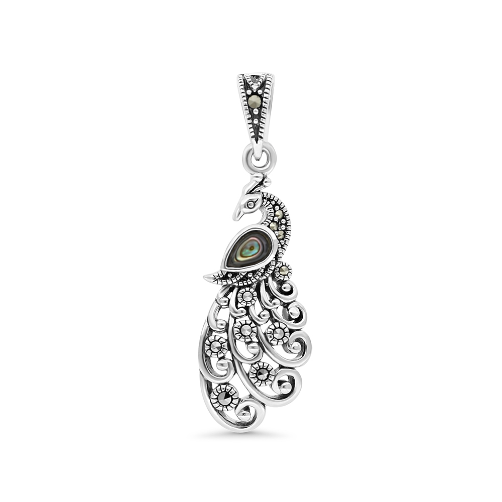 Sterling Silver 925 Pendant Embedded With Natural Blue Shell And Marcasite Stones