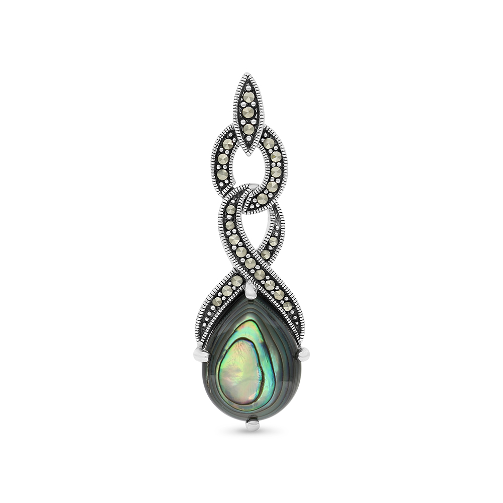 Sterling Silver 925 Pendant Embedded With Natural Blue Shell And Marcasite Stones