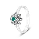 Sterling Silver 925 Ring Embedded With Natural Green Agate And Marcasite Stones
