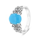 Sterling Silver 925 Ring Embedded With Natural Processed Turquoise And Marcasite Stones