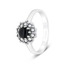 Sterling Silver 925 Ring Embedded With Natural Black Agate And Marcasite Stones
