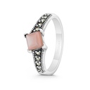 Sterling Silver 925 Ring Embedded With Natural Pink Shell And Marcasite Stones