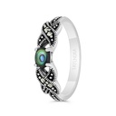 Sterling Silver 925 Ring Embedded With Natural Blue Shell And Marcasite Stones