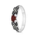 Sterling Silver 925 Ring Embedded With Natural Aqiq And Marcasite Stones