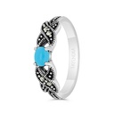 Sterling Silver 925 Ring Embedded With Natural Processed Turquoise And Marcasite Stones