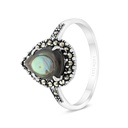 Sterling Silver 925 Ring Embedded With Natural Blue Shell And Marcasite Stones