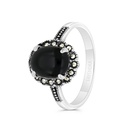 Sterling Silver 925 Ring Embedded With Natural Black Agate And Marcasite Stones