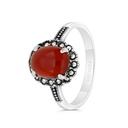 Sterling Silver 925 Ring Embedded With Natural Aqiq And Marcasite Stones