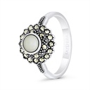 Sterling Silver 925 Ring Embedded With Natural White Shell And Marcasite Stones