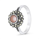 Sterling Silver 925 Ring Embedded With Natural Pink Shell And Marcasite Stones