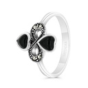 Sterling Silver 925 Ring Embedded With Natural Black Agate And Marcasite Stones