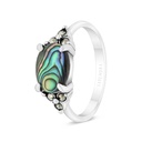 Sterling Silver 925 Ring Embedded With Natural Blue Shell And Marcasite Stones