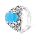 Sterling Silver 925 Ring Embedded With Natural Processed Turquoise And Marcasite Stones