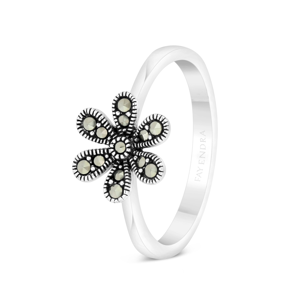 Sterling Silver 925 Ring Embedded With Marcasite Stones