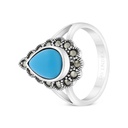 Sterling Silver 925 Ring Embedded With Natural Processed Turquoise And Marcasite Stones