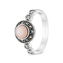 Sterling Silver 925 Ring Embedded With Natural Pink Shell And Marcasite Stones