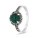 Sterling Silver 925 Ring Embedded With Natural Green Agate And Marcasite Stones