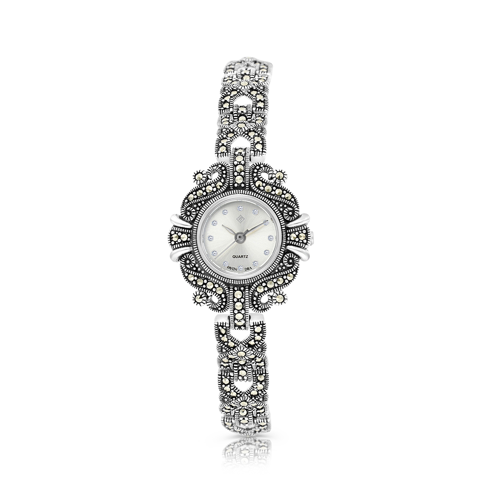 Sterling Silver 925 Watch Embedded With Marcasite Stones