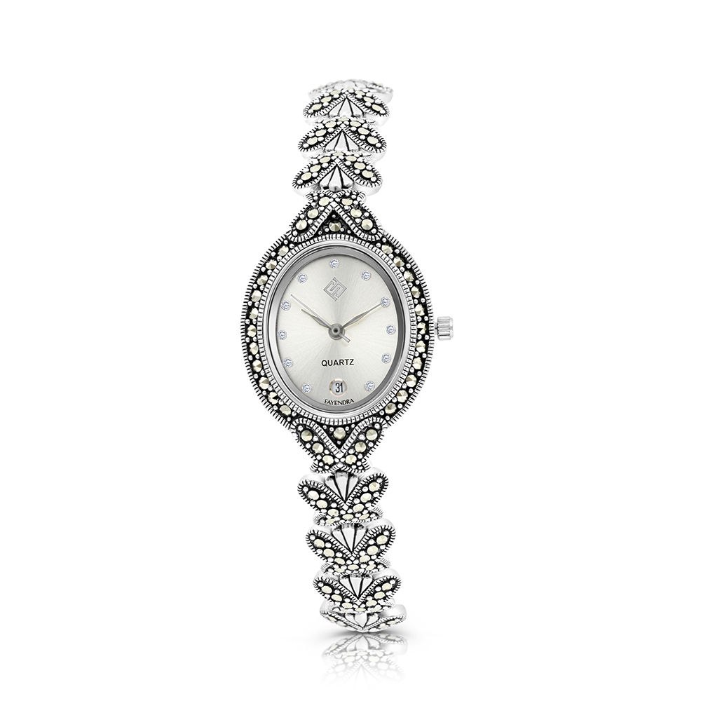 Sterling Silver 925 Watch Embedded With Marcasite Stones