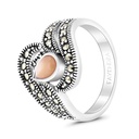 Sterling Silver 925 Ring Embedded With Natural Pink Shell And Marcasite Stones