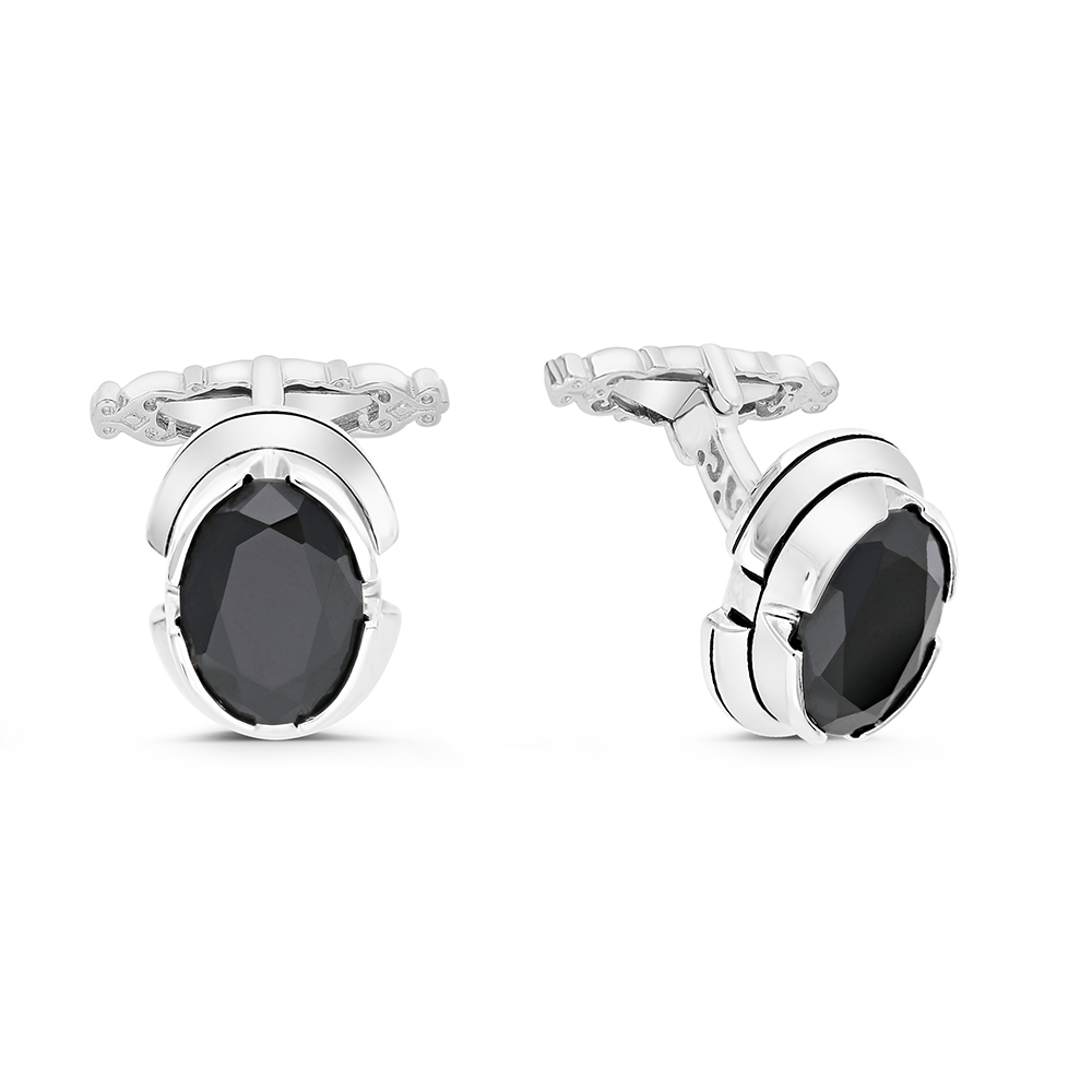 Sterling Silver 925 Cufflink Rhodium And Black Plated Embedded With Black Spinel Stone