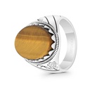 Sterling Silver 925 Ring Rhodium And Black Plated Embedded With Yellow Tiger Eye For Men