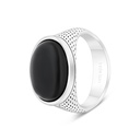 Sterling Silver 925 Ring Rhodium And Black Plated Embedded With Black Agate For Men