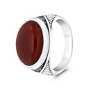 Sterling Silver 925 Ring Rhodium And Black Plated Embedded With Red Natural Aqiq For Men