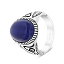 Sterling Silver 925 Ring Rhodium And Black Plated Embedded With Blue Tiger Eye For Men